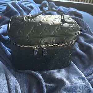 Glamaholic by Mia Ray MONOGRAM LARGE COSMETIC TOILETRY BAG MATTE BLACK x PINK